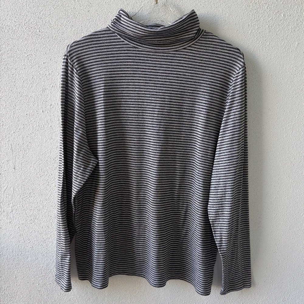 Talbots 2X Turtleneck Long Sleeve Gray Black Silver Stripe Casual Office Stretch - Picture 3 of 8